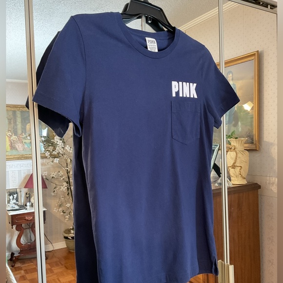 VICTORIA’S SECRET PINK LOGO FRONT & BACK NAVY BLUE SHORT SLEEVE TEE SIZE  XS - Picture 2 of 16